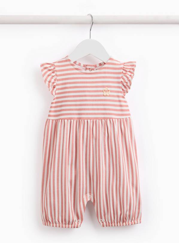 Pink Stripe Frill Sleeve Romper 6-9 months